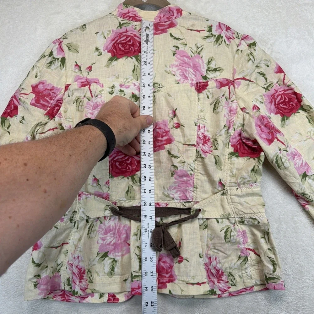 Banana Republic Blazer Womens 12 Linen Blend Floral Rose Print Cottagecore